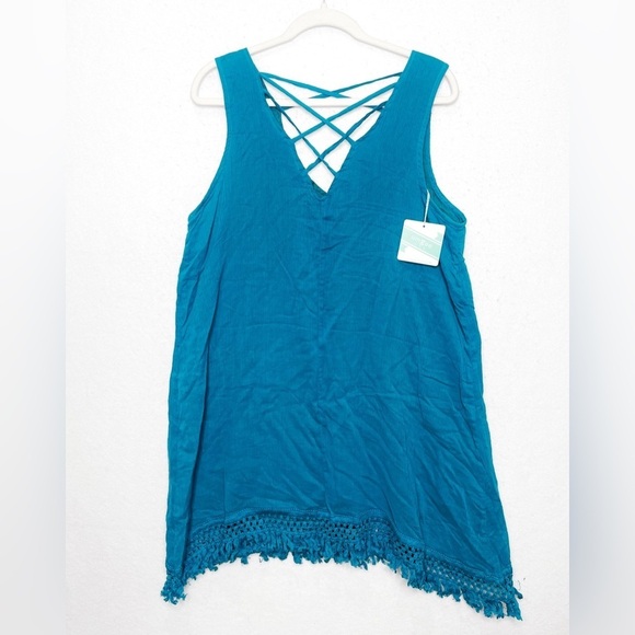 Umgee Dresses & Skirts - Umgee Teal Sleeveless Boho Tunic Macrame Detail Soze Large